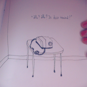 "allo? is daar iemand" drawing by Esther Francis, 2013